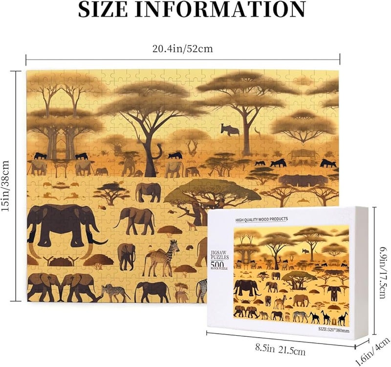 Phayah 500 قطعة لغز حيوانات السافانا الأفريقية للكبار ديكور المنزل - Image 4